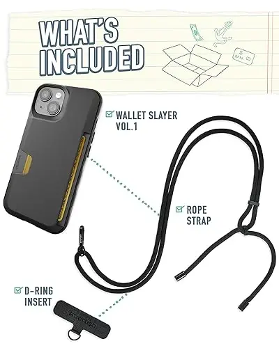 Smartish iPhone 15 Wallet Case with Crossbody Lanyard Strap - Wallet Slayer Vol. 1 - [Slim + Protective] Credit Card Holder with Universal Detachable Shoulder Neck Strap - Black Tie Affair - 2