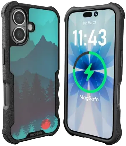 Smartish® iPhone 16 Himoya Magnit G‘ilofi - Gripzilla MagSafe bilan mos keladi [Mustahkam + Bardoshli] Apple iPhone 16 uchun tushib ketishdan himoyalangan sinovdan o‘tgan zirhli yupqa qopqoq Moving Mountains - 1