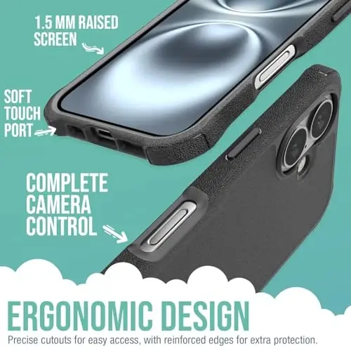 Smartish® iPhone 16 himoya magnitli g'ilofi - Gripzilla, MagSafe bilan mos [Mustahkam + Bardoshli] Og'ir yuklarga chidamli, yiqilish sinovidan o'tgan, Apple iPhone 16 uchun yupqa zirhli himoya g'ilofi - Black Tie Affair - 3