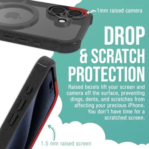 Smartish® iPhone 16 himoya qiluvchi magnit g'ilof - MagSafe bilan mos keladigan Gripzilla [Mustahkam + Bardoshli] Apple iPhone 16 uchun yiqilish sinovidan o'tgan himoyaga ega og'ir yukga mo'ljallangan ingichka zirhli g'ilof - Och qora - 4