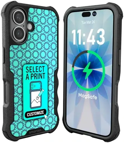Smartish® iPhone 16 Protective Magnetic Case - Gripzilla Compatible with MagSafe [Rugged + Tough] Heavy Duty Grip Armored Slim Cover w/Drop Tested Protection for Apple iPhone 16 - Custom Prints 