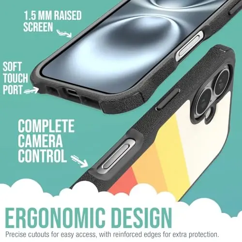 Smartish® iPhone 16 Koruyucu Manyetik Kılıf - Gripzilla MagSafe Uyumlu [Sağlam + Dayanıklı] Ağır Hizmet Tipi Kavrama Zırhlı İnce Kapak, Apple iPhone 16 için Düşme Testi Yapılmış Koruma ile - Striped Up - 3