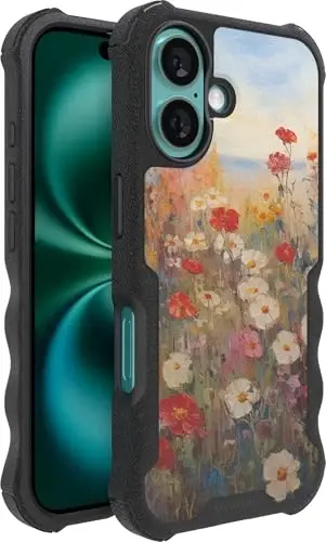 Smartish® iPhone 16 Koruyucu Manyetik Kılıf - Gripzilla MagSafe Uyumlu [Sağlam + Dayanıklı] Ağır Hizmet Tipi Kavrama Zırhlı İnce Kapak w/Düşme Testli Koruma, Apple iPhone 16 için - Wildflower Fields 