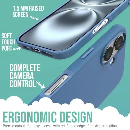 Smartish® iPhone 16 Magnetic Case - Gripmunk Compatible with MagSafe [Lightweight + Protective] Slim & Thin Grip Cover with Microfiber Lining for Apple iPhone 16 - Blues on The Green - 3