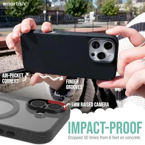 Smartish® iPhone 16 Magnetic Case - Gripmunk Compatible with MagSafe [Lightweight + Protective] Slim & Thin Grip Cover with Microfiber Lining for Apple iPhone 16 - Clearly Black - 4