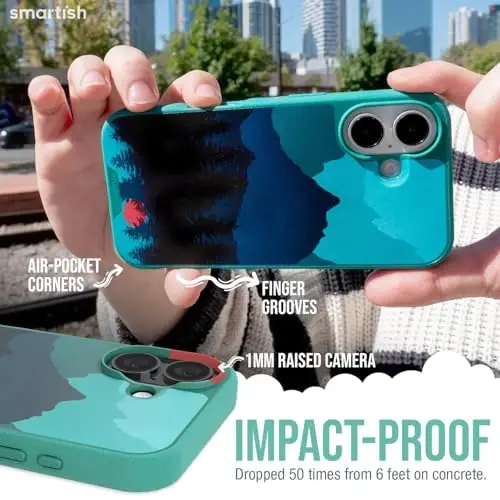 Smartish® iPhone 16 Magnetic Case - Gripmunk Compatible with MagSafe [Lightweight + Protective] Slim & Thin Grip Cover with Microfiber Lining for Apple iPhone 16 - Moving Mountains - 4