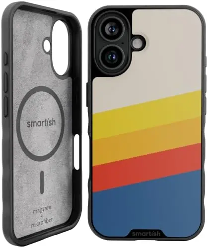 Smartish® iPhone 16 Magnetic Case - Gripmunk Compatible with MagSafe [Lightweight + Protective] Slim & Thin Grip Cover with Microfiber Lining for Apple iPhone 16 - Striped Up - 1