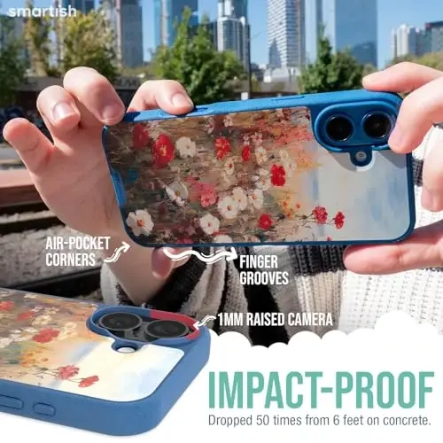 Smartish® iPhone 16 Magnetic Case - Gripmunk MagSafe bilan mos [Yengil + Himoya] Apple iPhone 16 uchun Microfiber Lining bilan Slim & Thin Grip qopqog'i - Wildflower Fields - 4