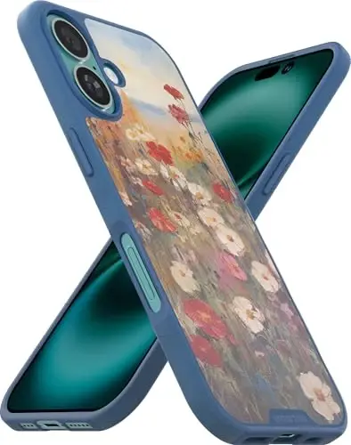 Smartish® iPhone 16 Magnetic Case - Gripmunk MagSafe bilan mos [Yengil + Himoya] Apple iPhone 16 uchun Microfiber Lining bilan Slim & Thin Grip qopqog'i - Wildflower Fields 