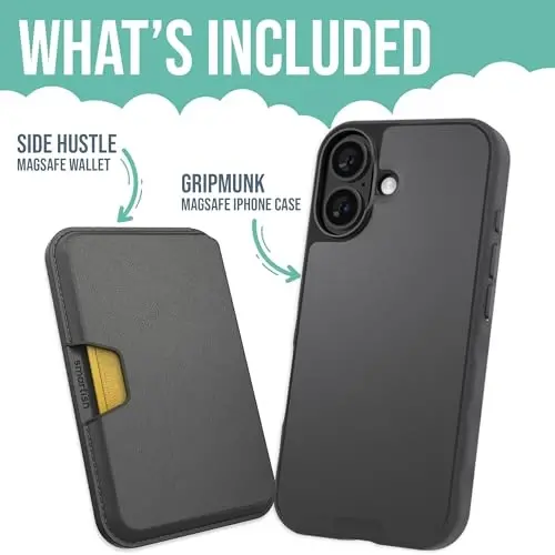 Smartish iPhone 16 Magnetic Case with MagSafe Wallet - Gripmunk - Magsafe mos keluvchi yupqa qopqoq + ajratiladigan magnit kredit karta ushlagichi - Black Tie Affair - 4