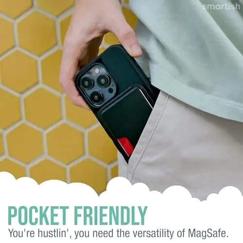 Smartish iPhone 16 Magnetic Case with MagSafe Wallet - Gripmunk - Magsafe mos keluvchi yupqa qopqoq + ajratiladigan magnit kredit karta ushlagichi - Black Tie Affair - 6