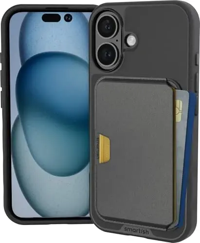 Smartish iPhone 16 Magnetic Case with MagSafe Wallet - Gripmunk - Magsafe mos keluvchi yupqa qopqoq + ajratiladigan magnit kredit karta ushlagichi - Black Tie Affair 