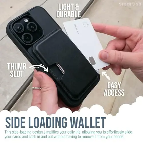 Smartish iPhone 16 Magnetic Case with MagSafe Wallet - Gripmunk - Magsafe mos keluvchi yupqa qopqoq + ajratiladigan magnit kredit karta ushlagichi - Black Tie Affair - 3