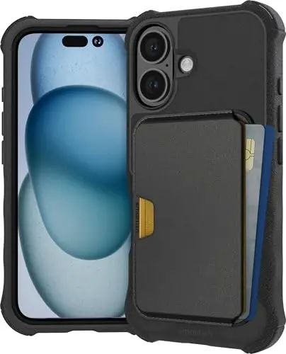 Smartish® iPhone 16 Magnetic Case with MagSafe Wallet - Gripzilla - Magsafe Compatible Armor Grip Cover + Detachable Magnetic Credit Card Holder - Black Tie Affair - 1