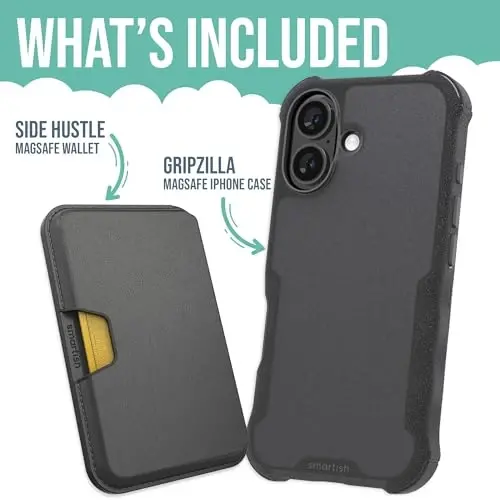 Smartish® iPhone 16 Magnetic Case with MagSafe Wallet - Gripzilla - Magsafe Compatible Armor Grip Cover + Detachable Magnetic Credit Card Holder - Black Tie Affair - 4