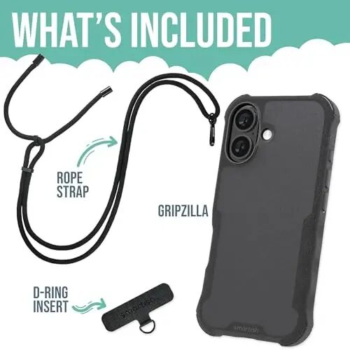 Smartish® iPhone 16 MagSafe Case with Crossbody Lanyard Strap - Gripzilla - [Slim + Protective] Magnetic Armor Case with Universal Detachable Shoulder Neck Strap - Black Tie Affair - 2