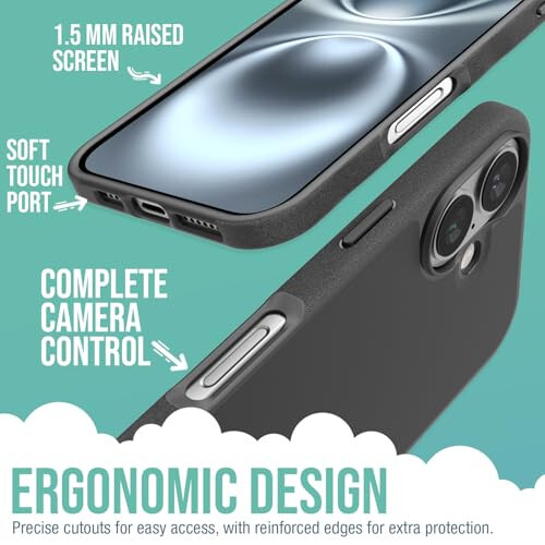 Smartish® iPhone 16 MagSafe Case - Gripmunk Magnetic Slim Case [Lightweight + Protective] Thin Grip Cover with Microfiber Lining for Apple iPhone 16 - Black Tie Affair - 3