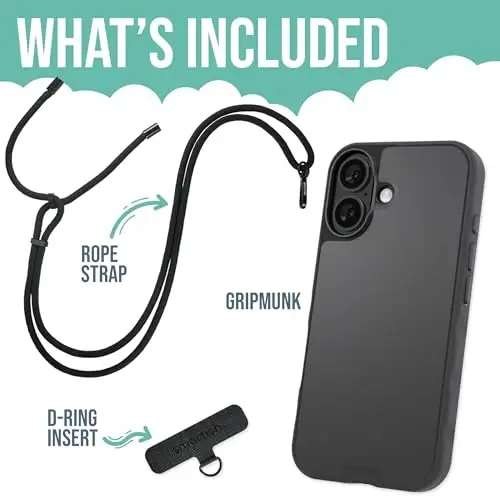 Smartish® iPhone 16 MagSafe Case with Crossbody Lanyard Strap - Gripmunk - [Slim + Protective] Magnetic Slim Case with Universal Detachable Shoulder Neck Strap - Black Tie Affair - 2