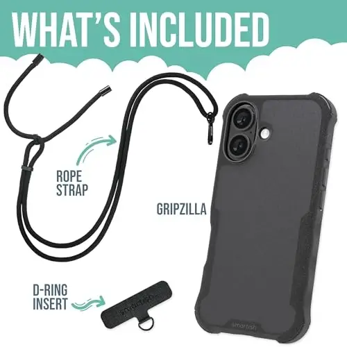 Smartish® iPhone 16 MagSafe Case with Crossbody Lanyard Strap - Gripzilla - [Slim + Protective] Magnetic Armor Case with Universal Detachable Shoulder Neck Strap - Black Tie Affair - 2