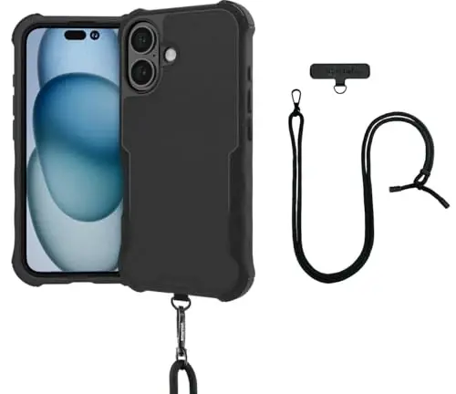 Smartish® iPhone 16 MagSafe Case with Crossbody Lanyard Strap - Gripzilla - [Slim + Protective] Magnetic Armor Case with Universal Detachable Shoulder Neck Strap - Black Tie Affair 