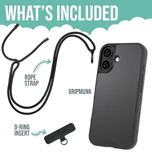 Smartish® iPhone 16 MagSafe Case with Crossbody Lanyard Strap - Gripmunk - [Slim + Protective] Magnetic Slim Case with Universal Detachable Shoulder Neck Strap - Black Tie Affair - SMARTISH (1)