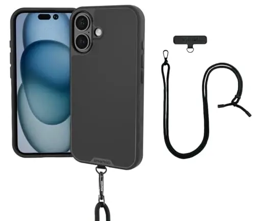 Smartish® iPhone 16 MagSafe Case with Crossbody Lanyard Strap - Gripmunk - [Slim + Protective] Magnetic Slim Case with Universal Detachable Shoulder Neck Strap - Black Tie Affair 