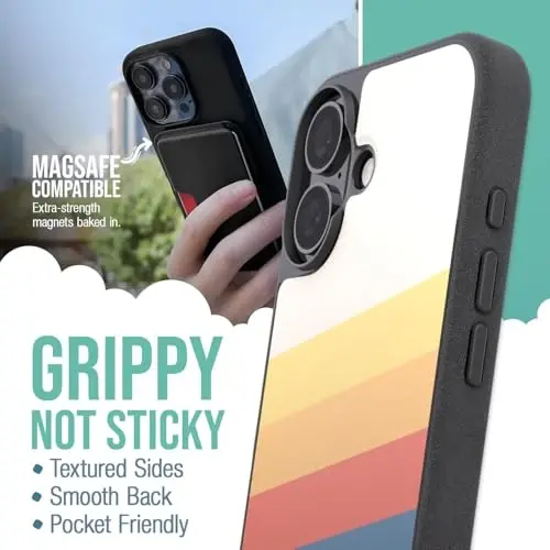 Smartish® iPhone 16 Magnetic Case - Gripmunk Compatible with MagSafe [Lightweight + Protective] Slim & Thin Grip Cover with Microfiber Lining for Apple iPhone 16 - Striped Up - 3