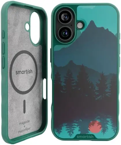 Smartish® iPhone 16 Magnetic Case - Gripmunk Compatible with MagSafe [Lightweight + Protective] Slim & Thin Grip Cover with Microfiber Lining for Apple iPhone 16 - Moving Mountains 