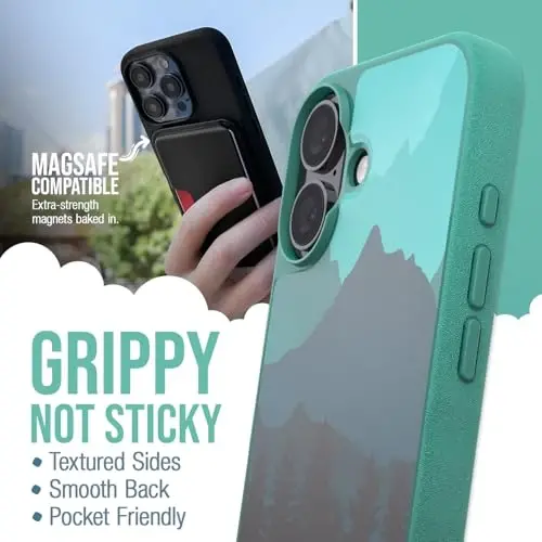 Smartish® iPhone 16 Magnetic Case - Gripmunk Compatible with MagSafe [Lightweight + Protective] Slim & Thin Grip Cover with Microfiber Lining for Apple iPhone 16 - Moving Mountains - 2