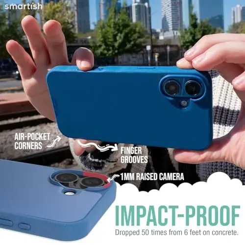 Smartish® iPhone 16 Magnetic Case - Gripmunk Compatible with MagSafe [Lightweight + Protective] Slim & Thin Grip Cover with Microfiber Lining for Apple iPhone 16 - Blues on the Green - 4