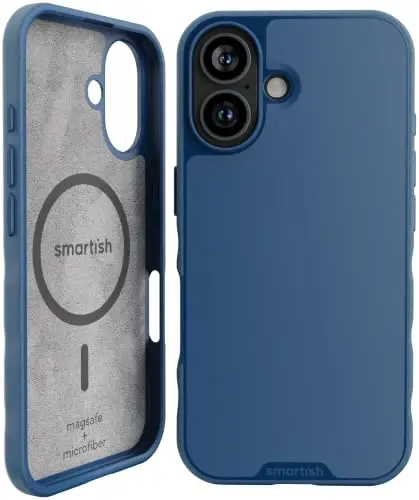 Smartish® iPhone 16 Manyetik Kılıf - MagSafe ile Uyumlu Gripmunk [Hafif + Koruyucu] Apple iPhone 16 için Mikro Fiber Astarlı İnce ve Hafif Tutma Kapağı - Blues on The Green 