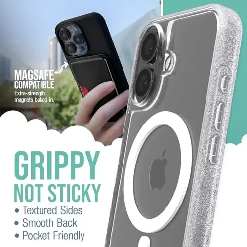 Smartish® iPhone 16 Magnetic Case - Gripmunk Compatible with MagSafe [Lightweight + Protective] Slim & Thin Grip Cover with Microfiber Lining for Apple iPhone 16 - Clearly Clear - 2