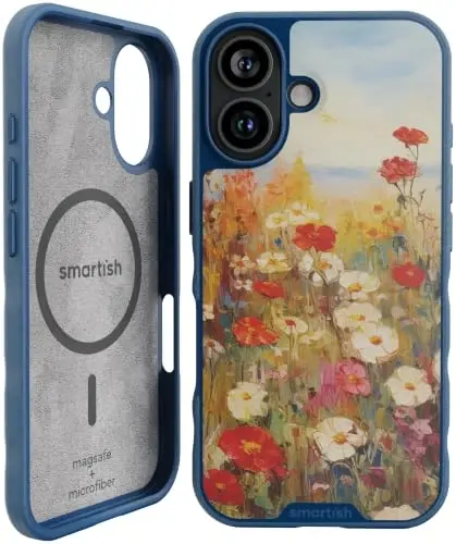 Smartish® iPhone 16 Manyetik Kılıf - MagSafe ile Uyumlu Gripmunk [Hafif + Koruyucu] Apple iPhone 16 için Mikro Fiber Astarlı İnce ve Hafif Tutuş Kılıfı - Kır Çiçeği Tarlaları 