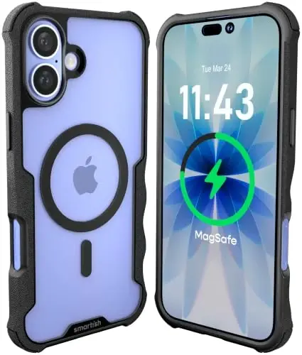 Smartish® iPhone 16 Plus Himoya Qilingan Magnit G‘ilof - Gripzilla MagSafe Bilan Mos Keladi [Mustahkam + Qattiq] Apple iPhone 16 Plus uchun Tomchidan Himoya Sinovidan O'tgan Og'ir Ish uchun Mo'ljallangan Yupqa Qopqoq w/Drop Tested - Clearly Black 