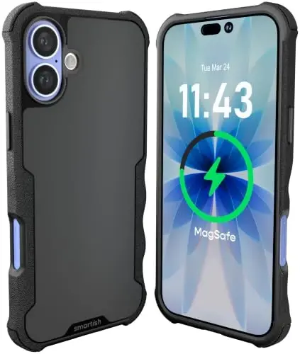 Smartish® iPhone 16 Plus Protective Magnetic Case - Gripzilla Compatible with MagSafe [Rugged + Tough] Heavy Duty Armor Slim Cover w/Drop Tested Protection for Apple iPhone 16 Plus - Black Tie Affair 