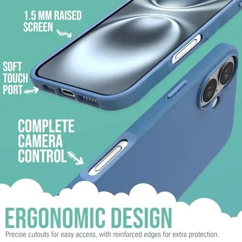 Smartish® iPhone 16 Plus Magnetic Case - Gripmunk Compatible with MagSafe [Lightweight + Protective] Slim & Thin Grip Cover with Microfiber Lining for Apple iPhone 16 Plus - Blues on The Green - 2