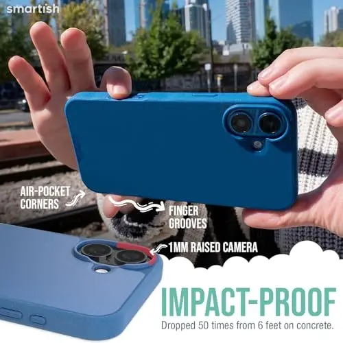 Smartish® iPhone 16 Plus Magnetic Case - Gripmunk Compatible with MagSafe [Lightweight + Protective] Slim & Thin Grip Cover with Microfiber Lining for Apple iPhone 16 Plus - Blues on The Green - 3