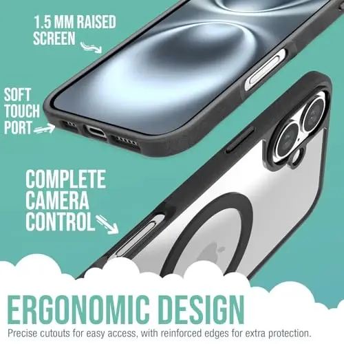 Smartish® iPhone 16 Plus Magnetic Case - Gripmunk Compatible with MagSafe [Lightweight + Protective] Slim & Thin Grip Cover with Microfiber Lining for Apple iPhone 16 Plus - Clearly Black - 3