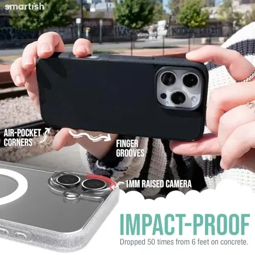 Smartish® iPhone 16 Plus Magnetic Case - Gripmunk Compatible with MagSafe [Lightweight + Protective] Slim & Thin Grip Cover with Microfiber Lining for Apple iPhone 16 Plus - Clearly Clear - 4