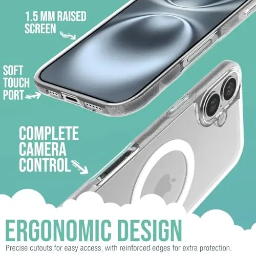 Smartish® iPhone 16 Plus Magnetic Case - Gripmunk Compatible with MagSafe [Lightweight + Protective] Slim & Thin Grip Cover with Microfiber Lining for Apple iPhone 16 Plus - Clearly Clear - 3