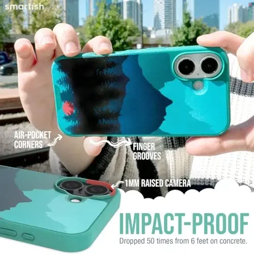 Smartish® iPhone 16 Plus Magnetic Case - Gripmunk Compatible with MagSafe [Lightweight + Protective] Slim & Thin Grip Cover with Microfiber Lining for Apple iPhone 16 Plus - Moving Mountains - 3
