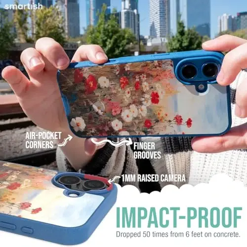 Smartish® iPhone 16 Plus Magnetic Case - Gripmunk Compatible with MagSafe [Lightweight + Protective] Slim & Thin Grip Cover with Microfiber Lining for Apple iPhone 16 Plus - Wildflower Fields - 4