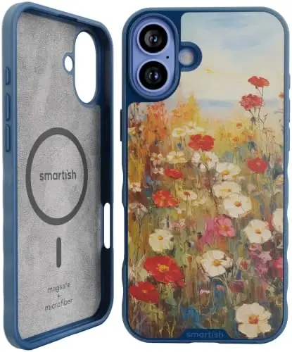 Smartish® iPhone 16 Plus Magnetic Case - Gripmunk Compatible with MagSafe [Lightweight + Protective] Slim & Thin Grip Cover with Microfiber Lining for Apple iPhone 16 Plus - Wildflower Fields 