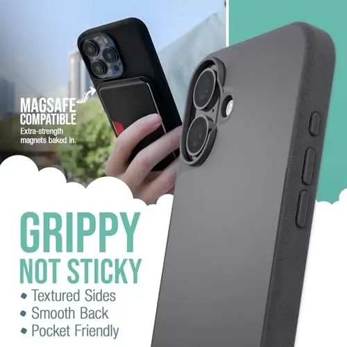 Smartish® iPhone 16 Plus Magnetic Case with MagSafe Wallet - Gripmunk - Magsafe mos keladigan nozik qopqoq + olinadigan magnit kredit karta ushlagichi - Black Tie Affair - 2