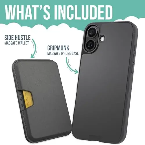 Smartish® iPhone 16 Plus Magnetic Case with MagSafe Wallet - Gripmunk - Magsafe mos keladigan nozik qopqoq + olinadigan magnit kredit karta ushlagichi - Black Tie Affair - 4