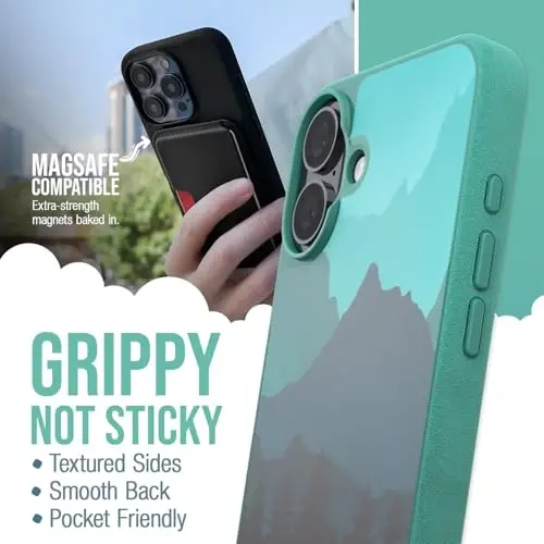 Smartish® iPhone 16 Plus magnitli g'ilofi - MagSafe bilan mos keladigan Gripmunk [Yengil + Himoya] Apple iPhone 16 Plus uchun mikrofiber astarli ingichka va yupqa g'ilof - Harakatlanuvchi tog'lar - SMARTISH (1)