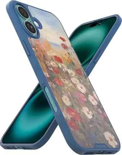 Smartish® iPhone 16 Plus magnitli g‘ilofi - MagSafe bilan mos keluvchi Gripmunk [Yengil + Himoya] Yassi va ingichka g‘ilof, Apple iPhone 16 Plus uchun mikrofiber qoplamali - Yovvoyi gullar maydoni 