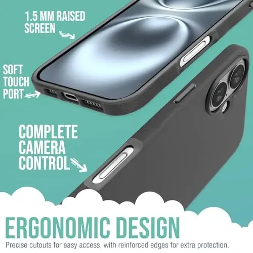 Smartish® iPhone 16 Plus MagSafe Case - Gripmunk Magnetic Slim Case [Lightweight + Protective] Thin Grip Cover with Microfiber Lining for Apple iPhone 16 Plus - Black Tie Affair - 2