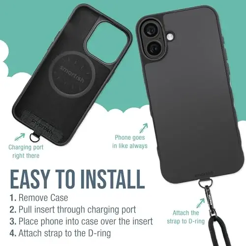 Smartish® iPhone 16 Plus MagSafe Case with Crossbody Lanyard Strap - Gripmunk - [Slim + Protective] Magnetic Slim Case with Universal Detachable Shoulder Neck Strap - Black Tie Affair - 4