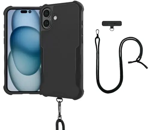 Smartish® iPhone 16 Plus MagSafe Case with Crossbody Lanyard Strap - Gripzilla - [Slim + Protective] Magnetic Armor Case with Universal Detachable Shoulder Neck Strap - Black Tie Affair - SMARTISH